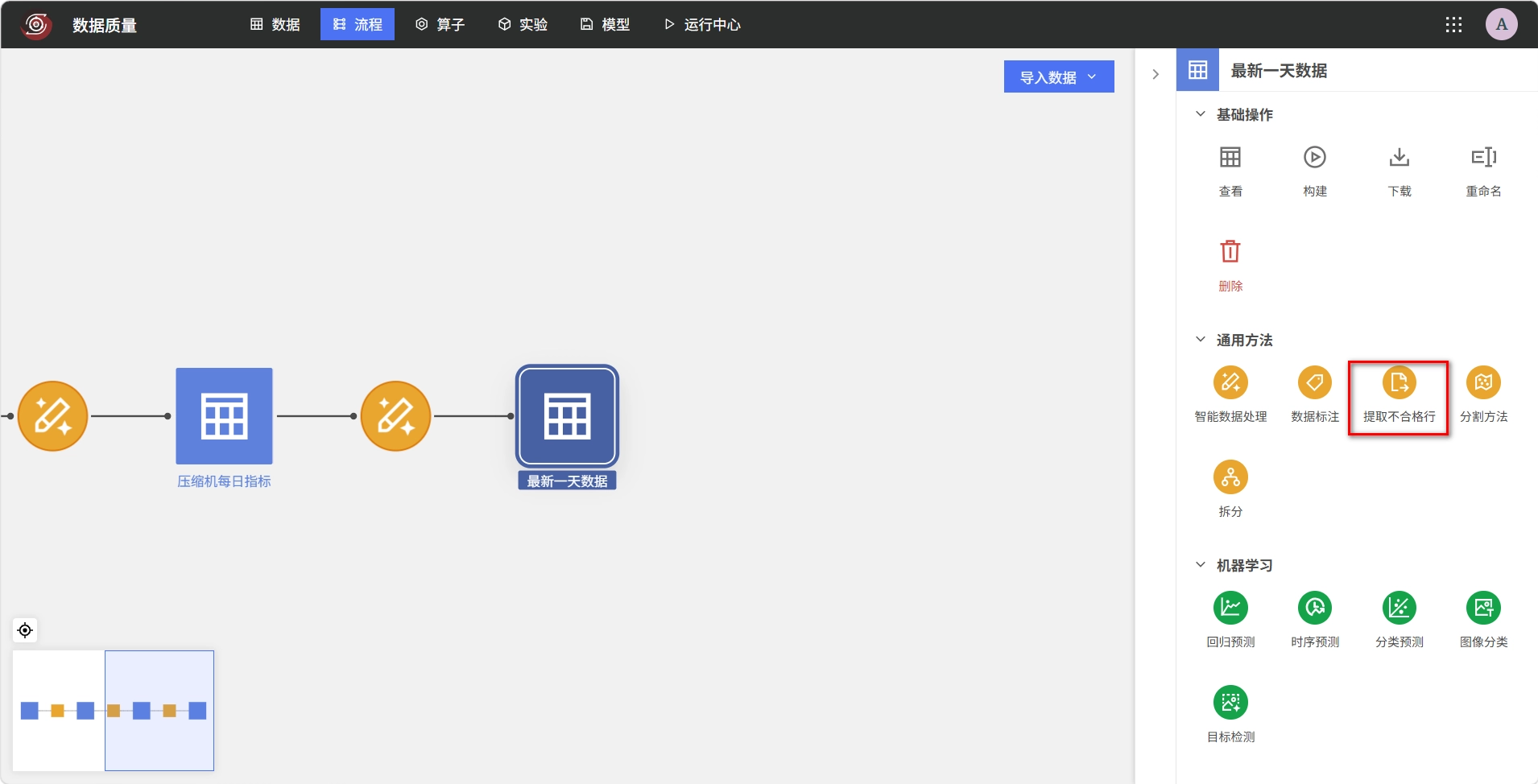 流程中的提取不合格行方法
