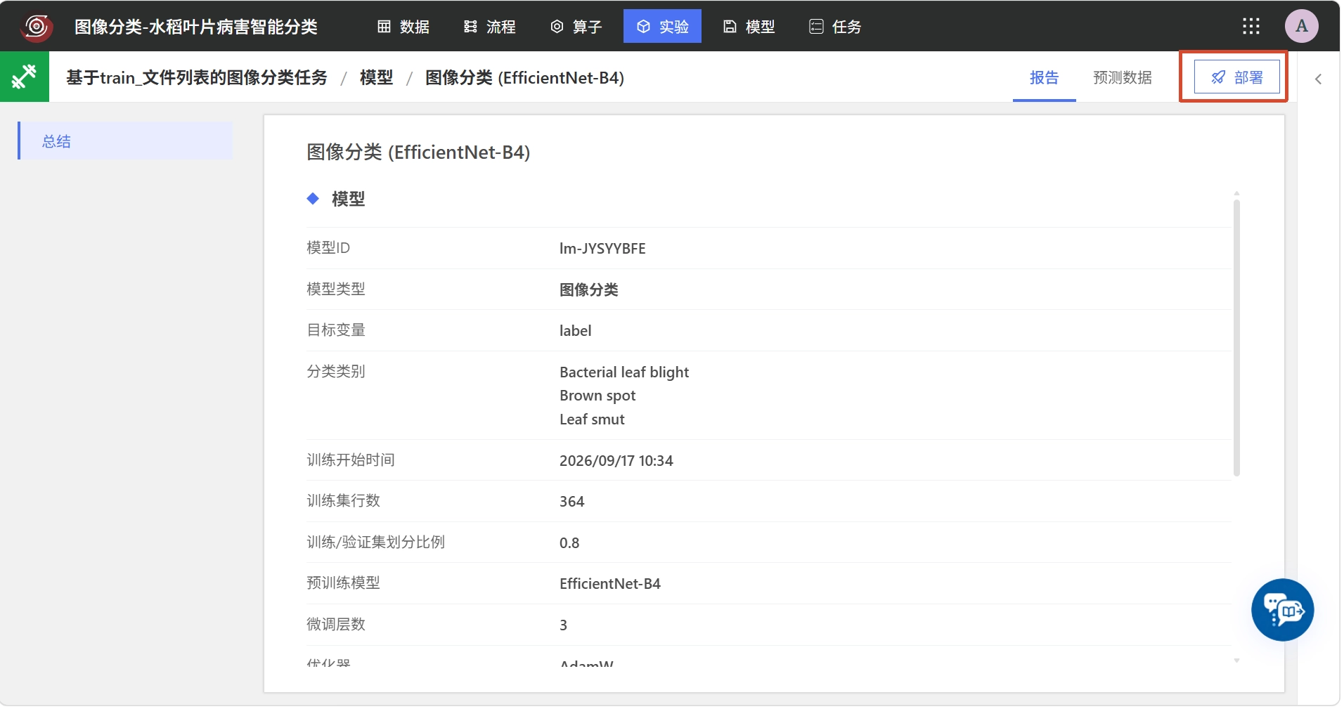 发起图像分类模型部署