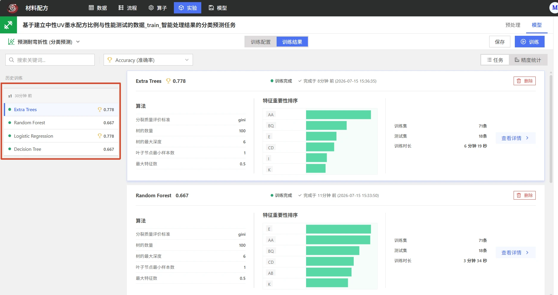 材料配方质量分类预测：模型训练