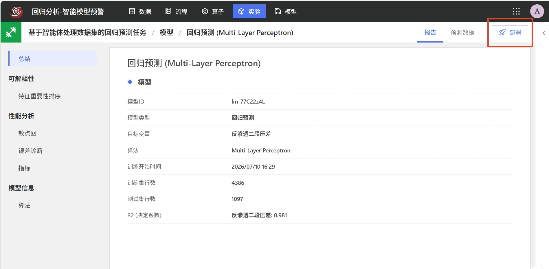 反渗透智能预警：模型预测